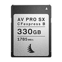 CFexpress Type B SX memory card with 330 GB capacity displayed on a neutral background.