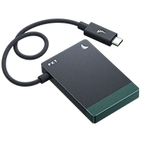SD Card Reader PKT wit grey body and green cap with USB 3.2 Cable displayed on a neutral background