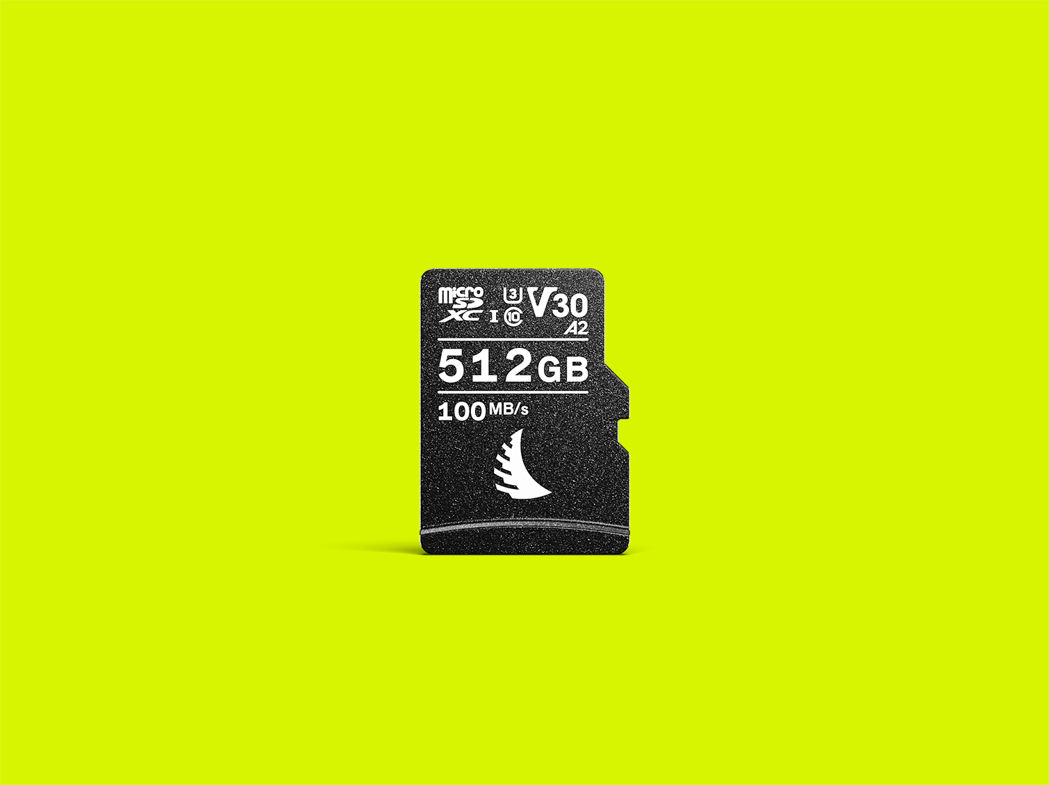 AV PRO microSD V30 memory card with 512 GB capacity displayed on a yellow background